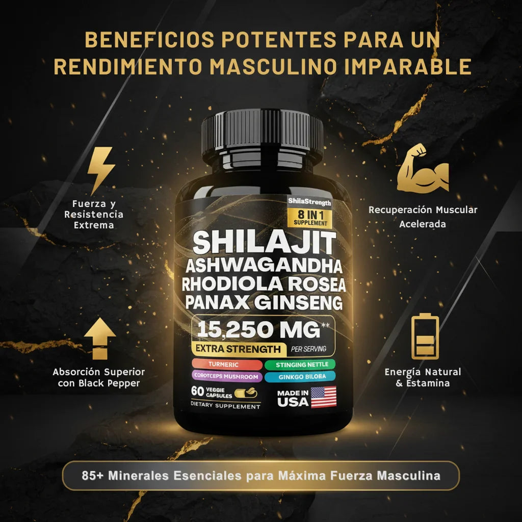 Cápsulas de Shilajit 100% Puro del Himalaya 92 Minerales (60 Cápsulas)