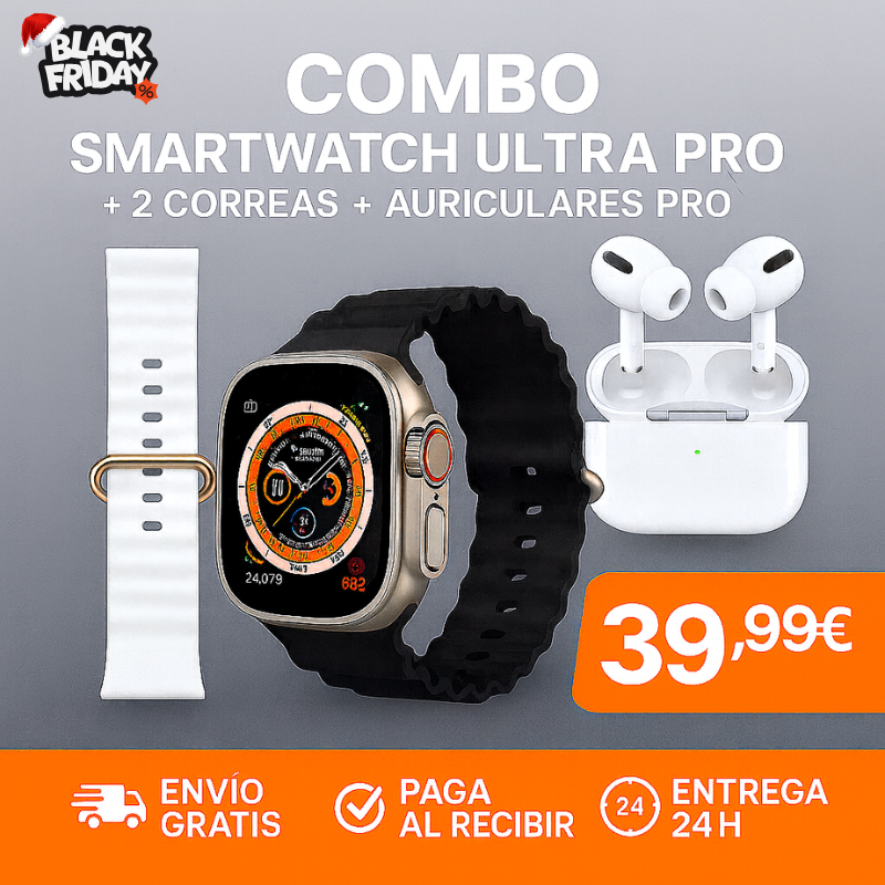 Liquidación por Cierre: Pack Ultra Pro: Smartwatch + 2 Correas + Auriculares Premium Gratis